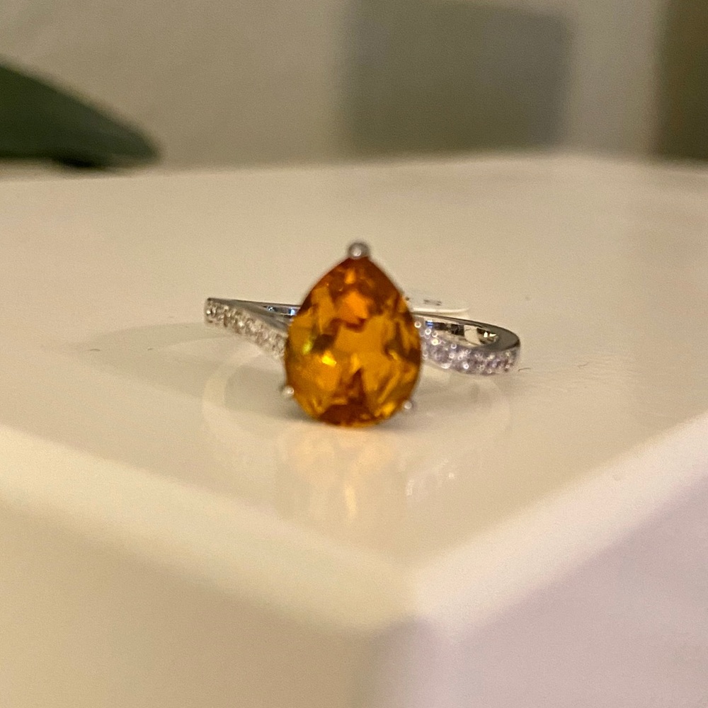 Gorgeous Amber Ring with faux diamond accents